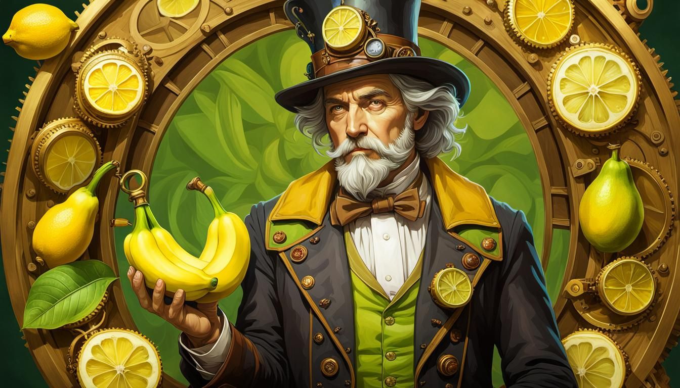 Steampunk Wizard with Lemon and Banana Portrait