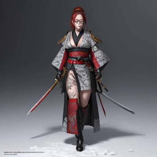 Female Neko Samurai with Katana in Ancient Japan