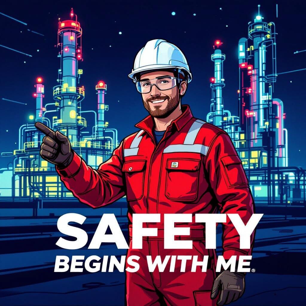 Safety First: Futuristic Illustration of Worker in Oil Plant