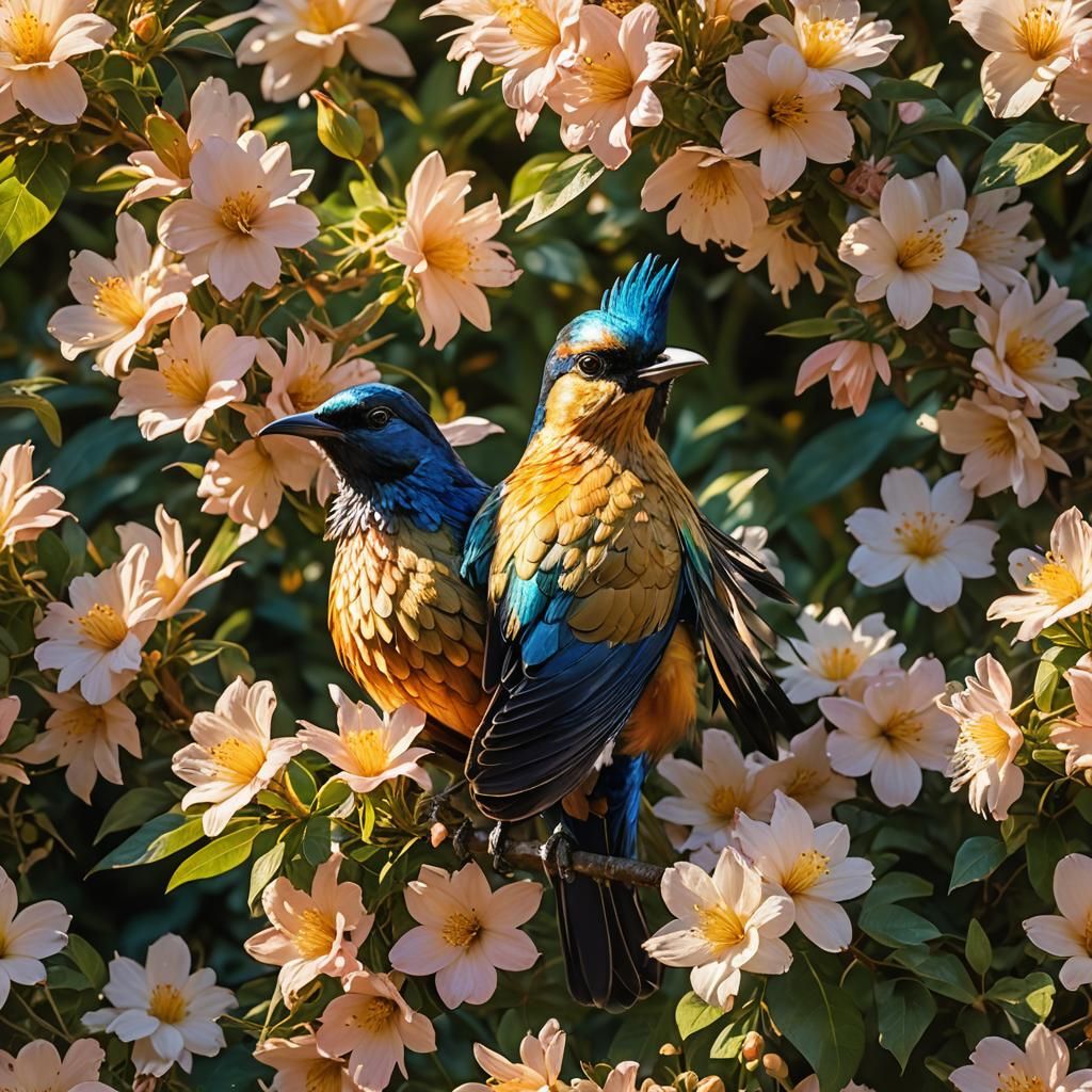 Eternal Bird in a Blooming Garden: Macro Photography