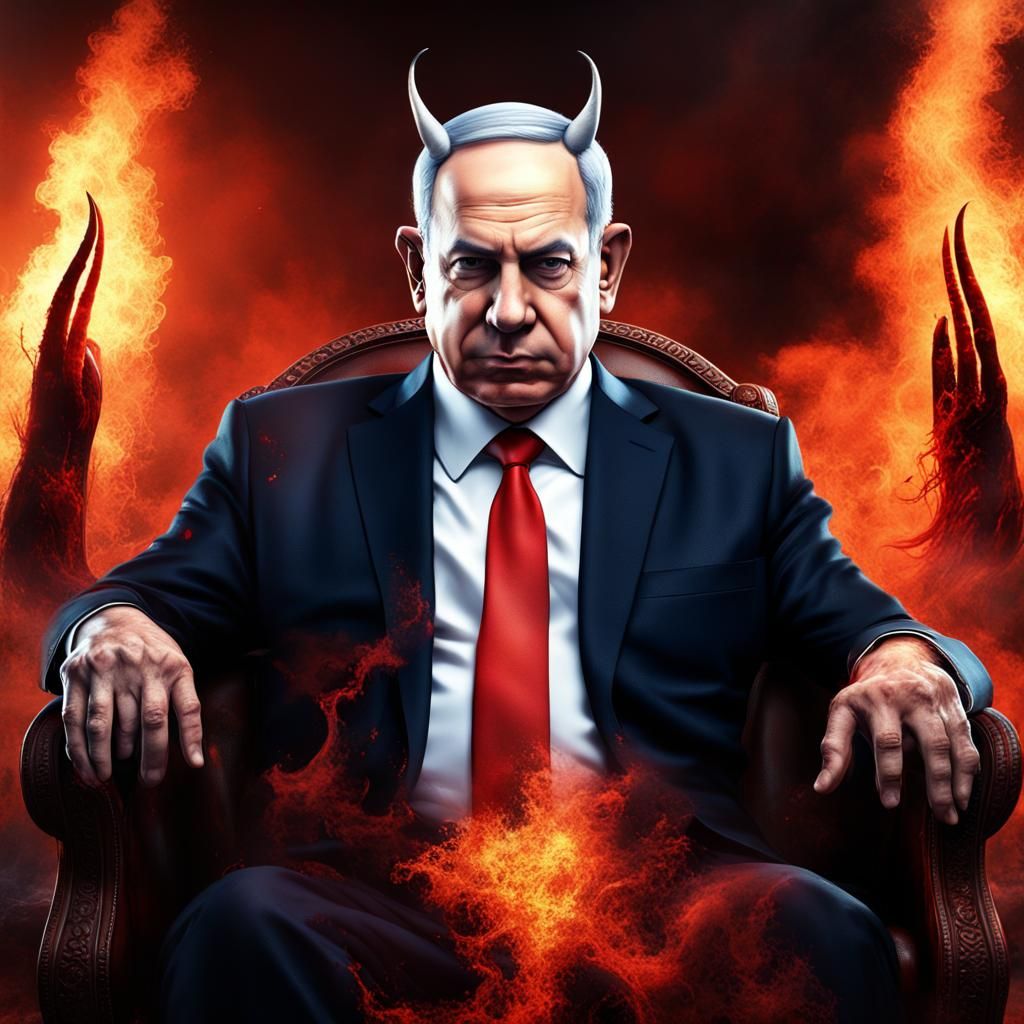 Netanyahu as Devil in Hellish Fantasy Art
