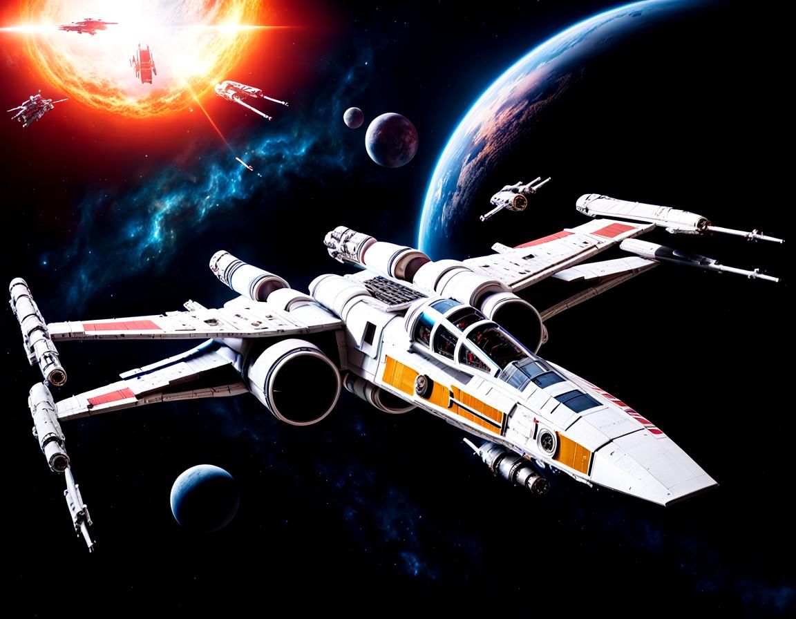 Sleek Starfighter in Space Opera Scene