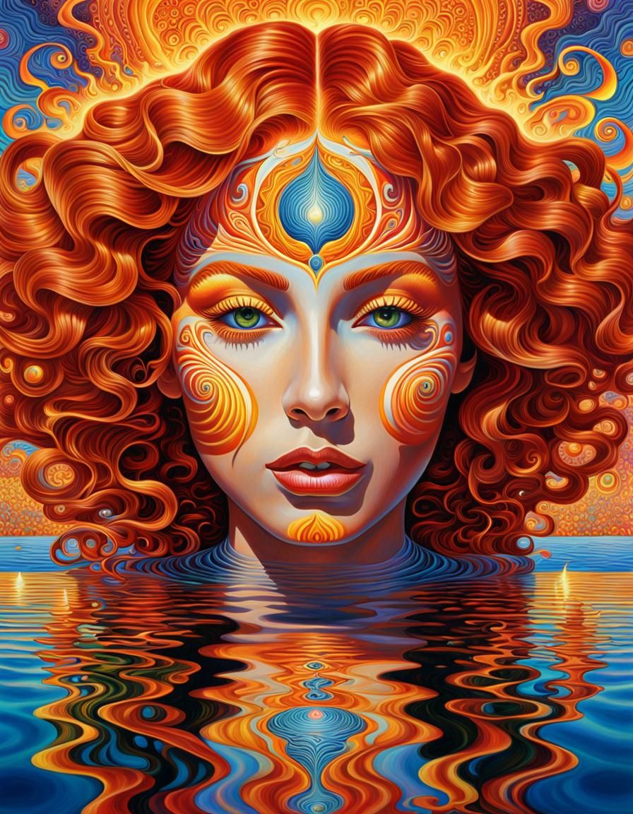 Psychedelic Pond: Woman in Surreal Dreamscape