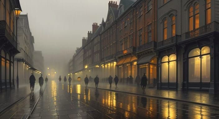Glowing Victorian City at Night