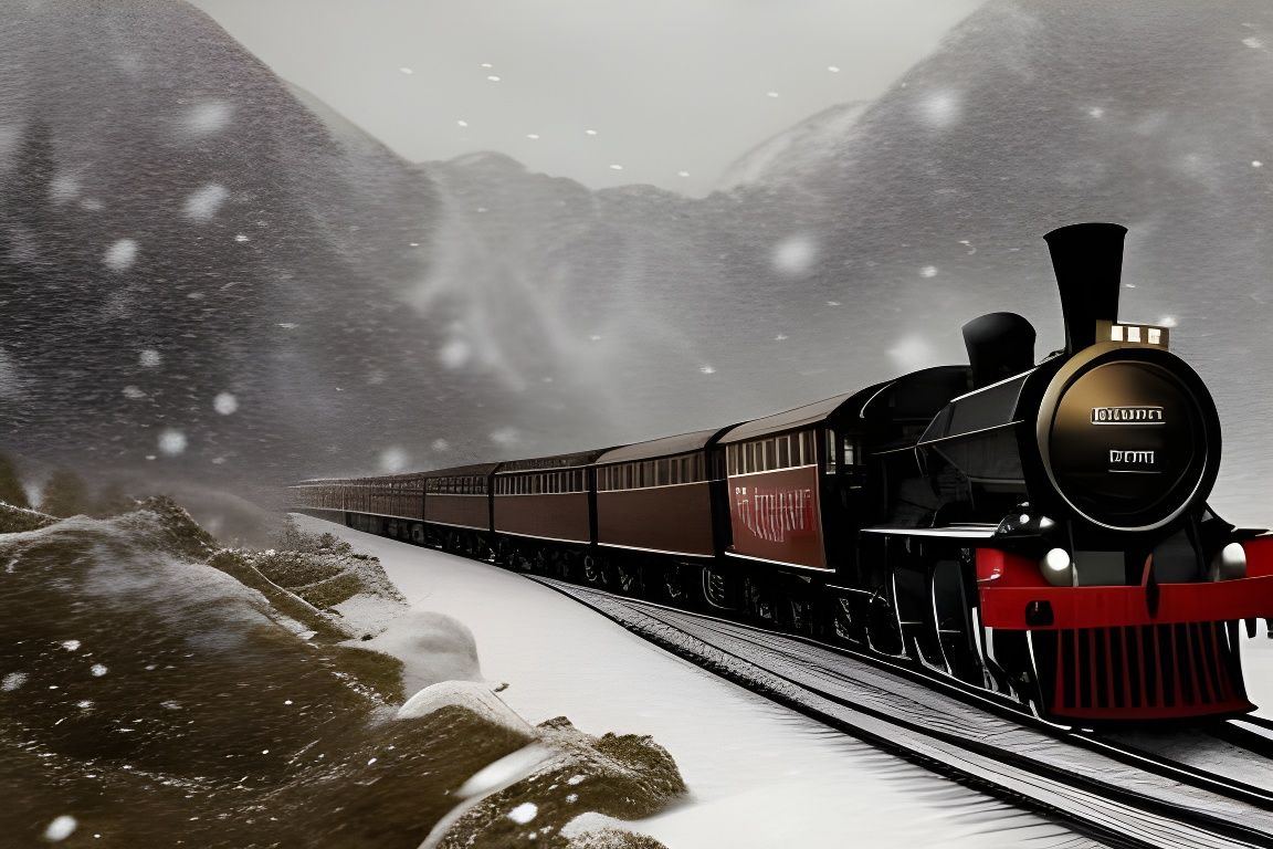 Majestic Steam Train in Snow-Covered Mountains