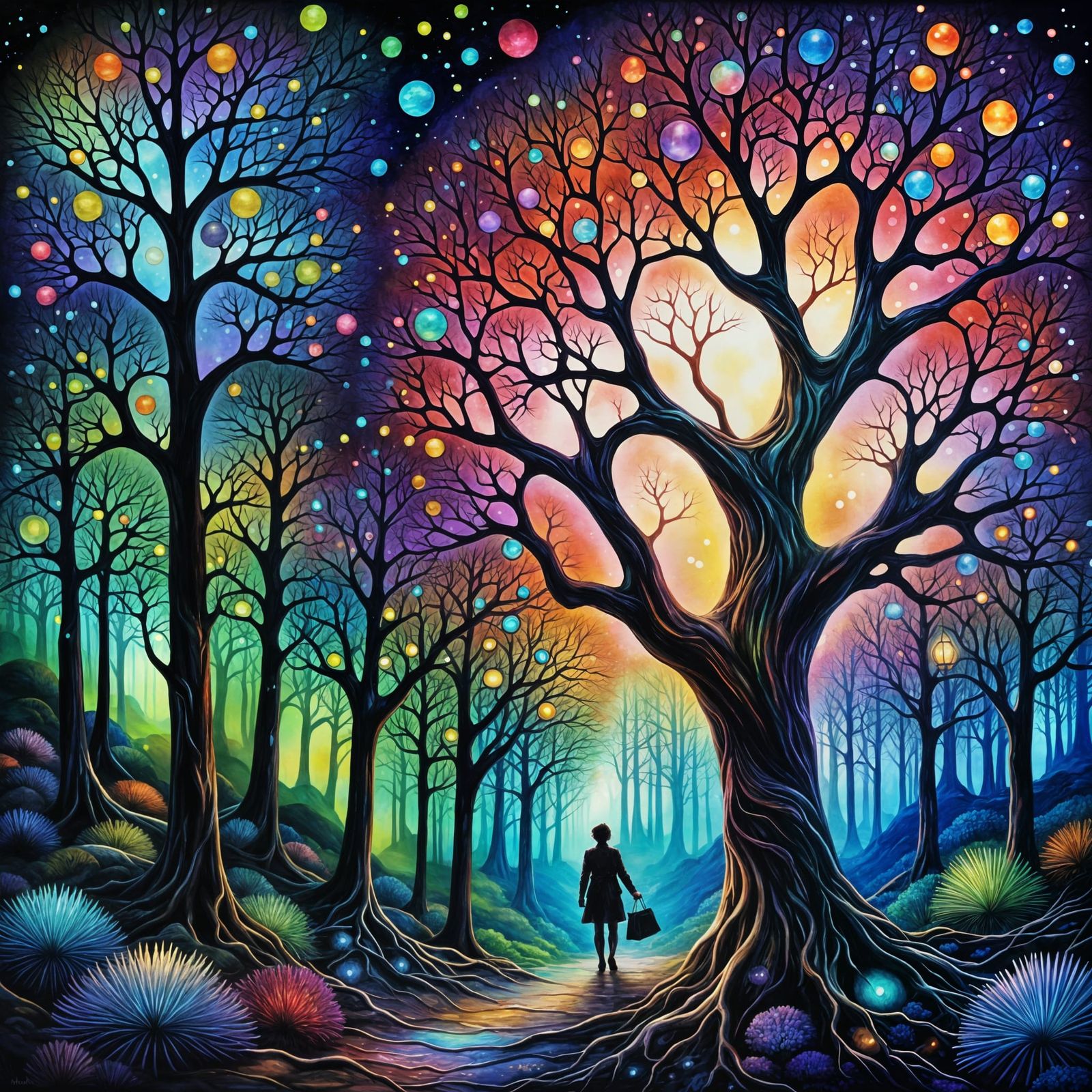 Enchanted Night Forest in Digital Art Style