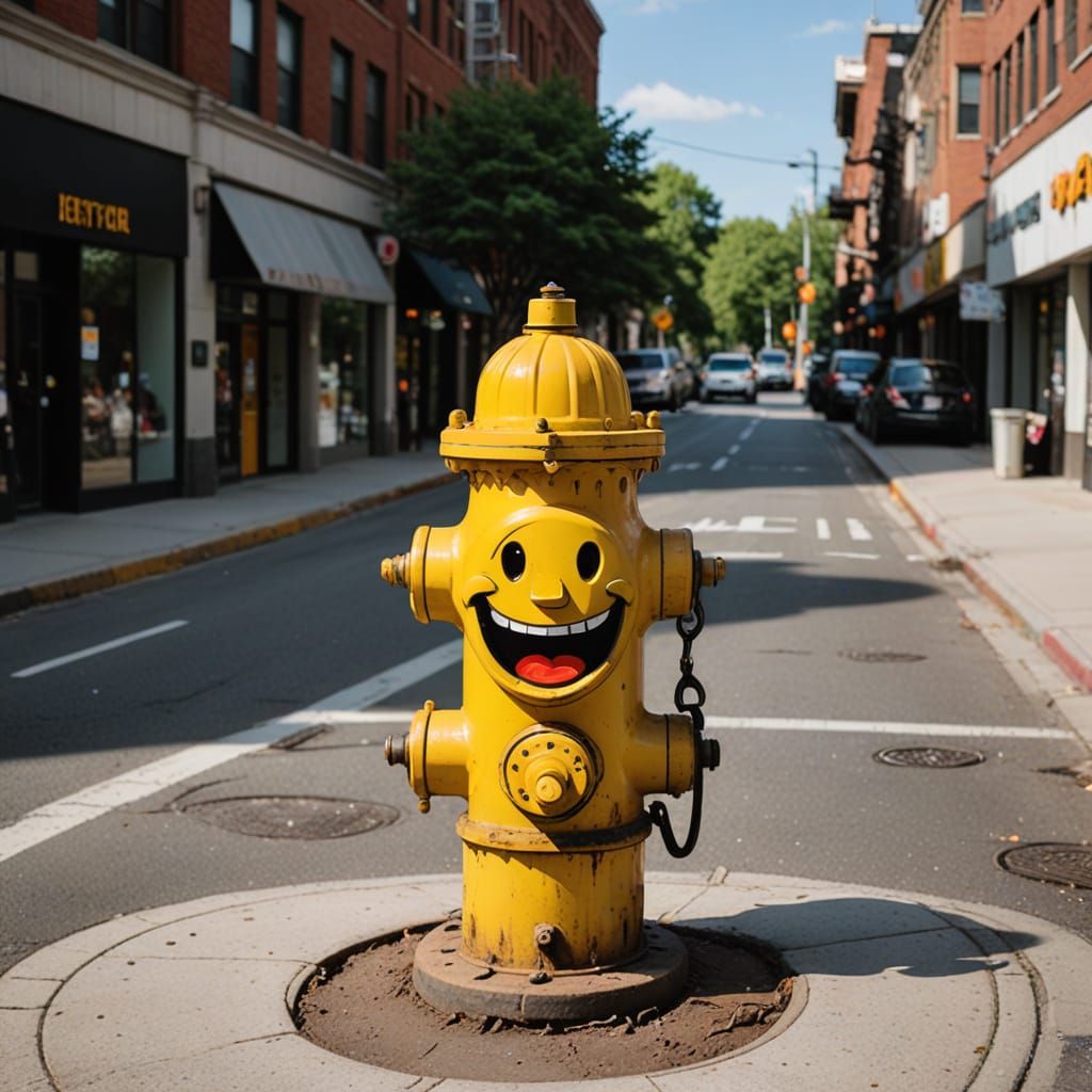 Happy Fire Hydrant with Smiley Face