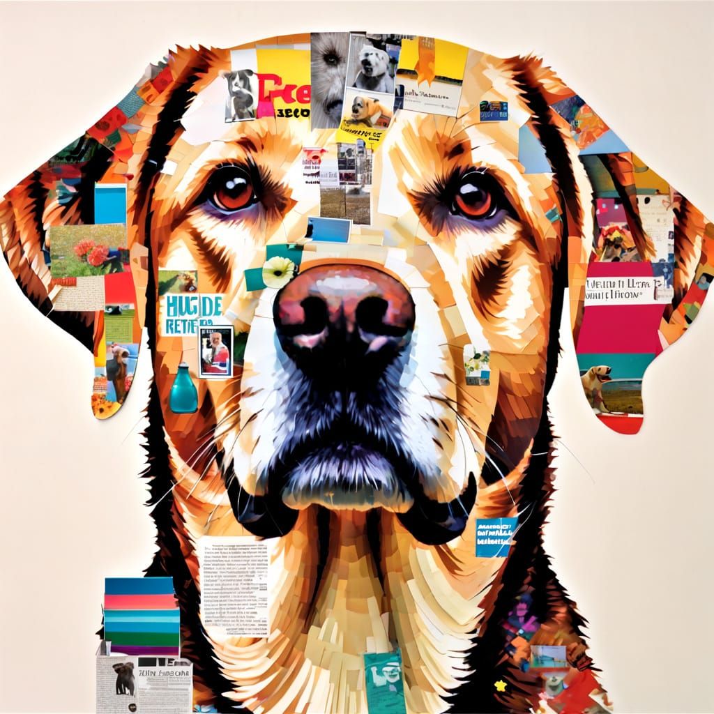 Labrador Retriever Collage Art in 1990s Style
