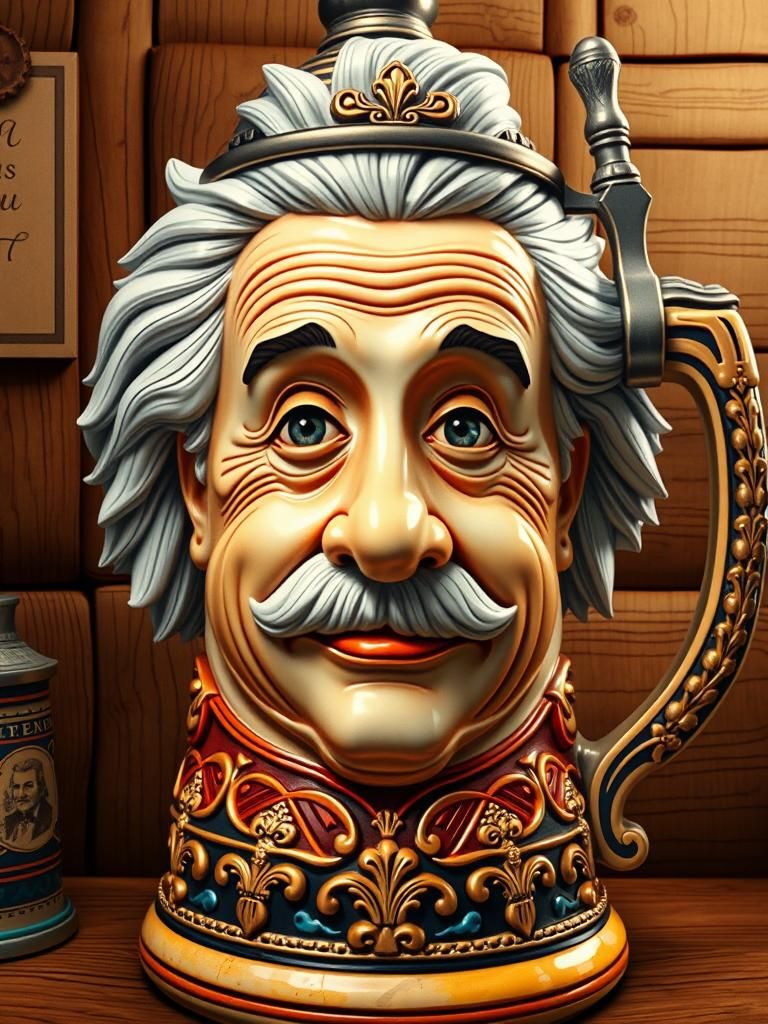 Einstein Beer Stein in Folk Art Style