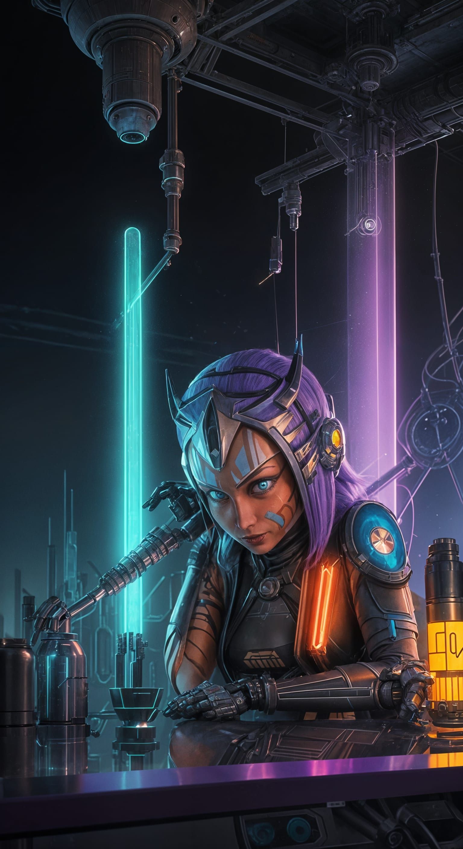 Cyberpunk Ahsoka as Mad Scientist in 8K