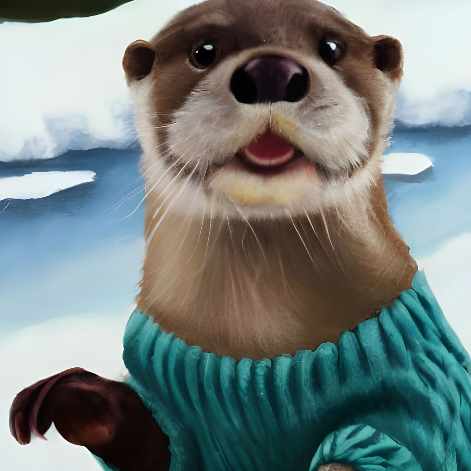 Otter in Turquoise Sweater: Realistic Painting