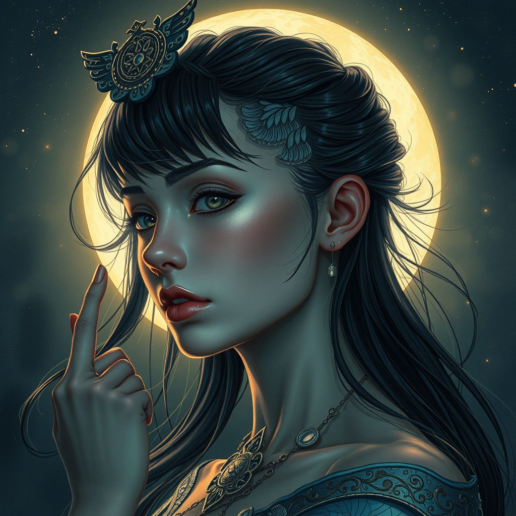 Elegant Moon Goddess in Digital Art Style