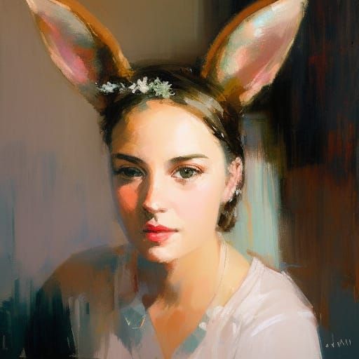 Young Woman with Bunny Ears in Mann Style