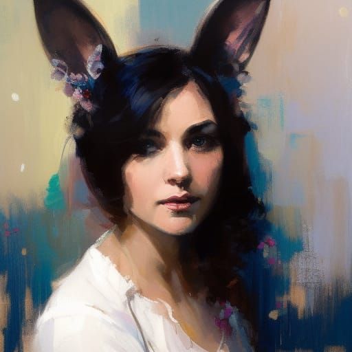 Woman with Bunny Ears in Urban Portrait Style