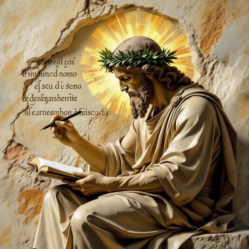 God Writing on Stone in Monumental Style