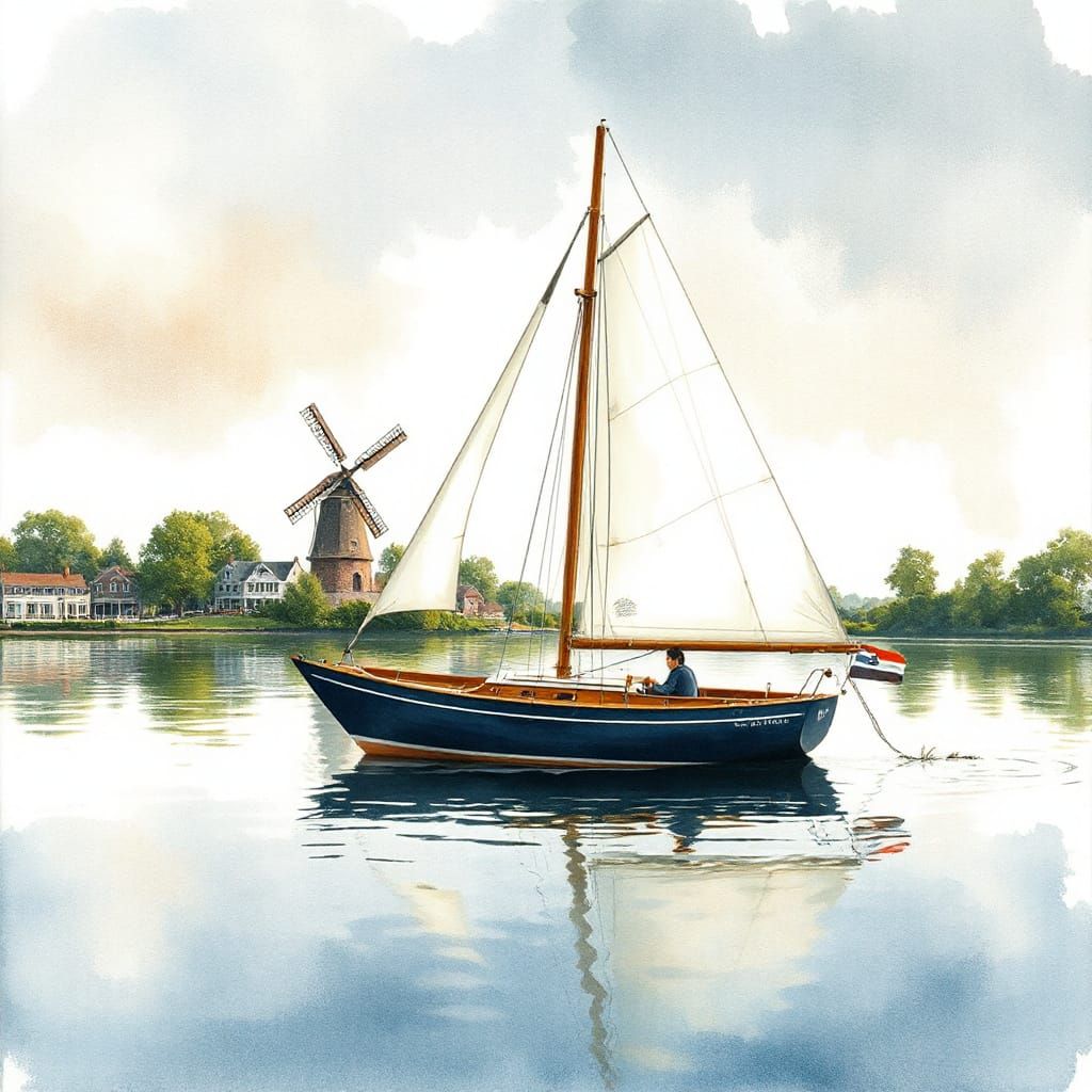 Pascal Blanche, Watercolor vintage style cute dark Sailing B...