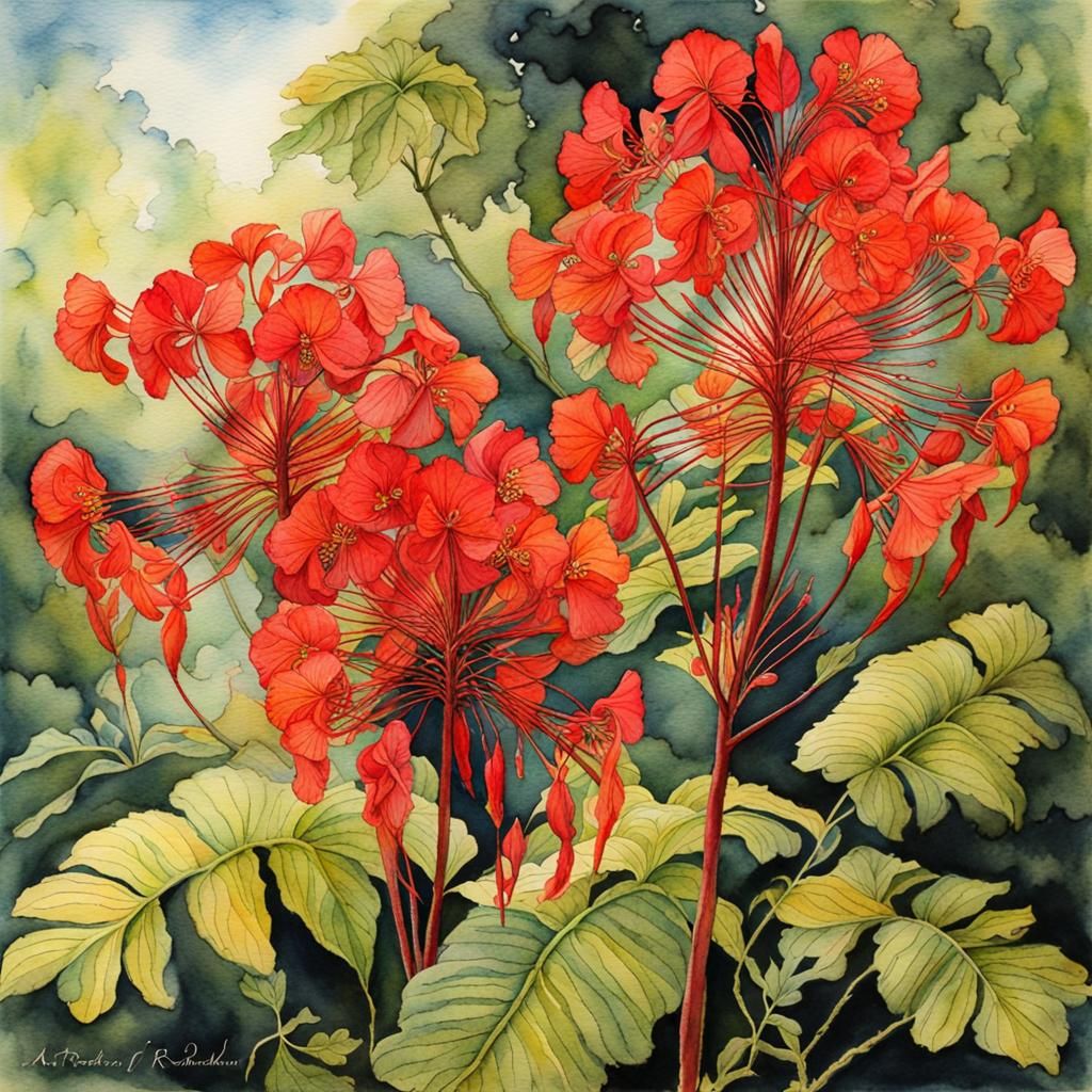 Pride of Barbados in Watercolour Style