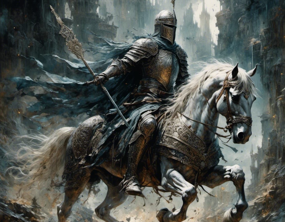 Gondor Knight on Horseback in Watercolor Style