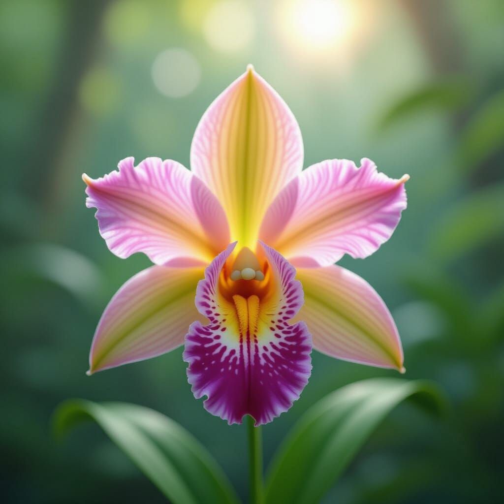 Playful Slipper Orchid Macro in Colorful Splash Art Style