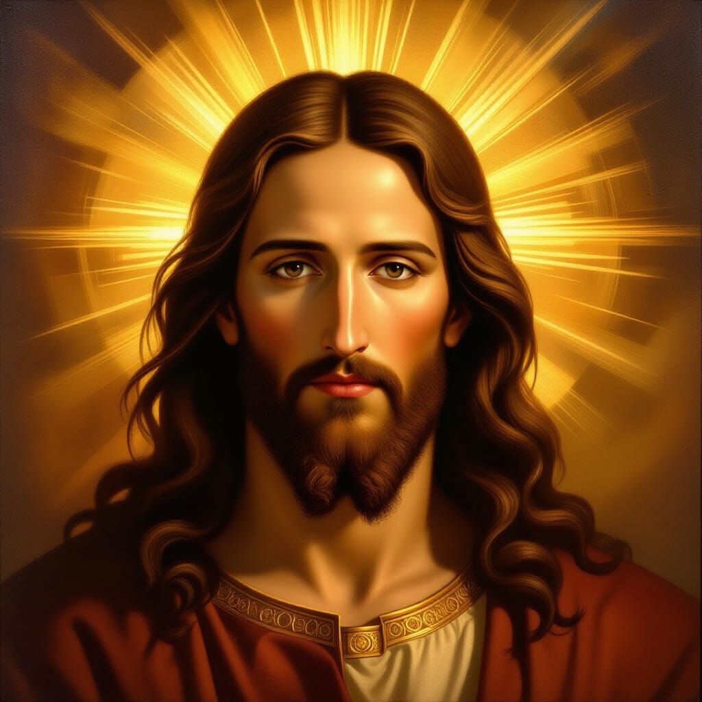 Divine Portrait of Jesus in Renaissance Oil Painting Style