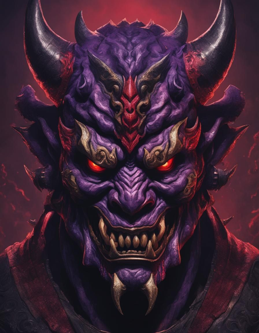 Hyperdetailed Oni Demon Mask Concept Art
