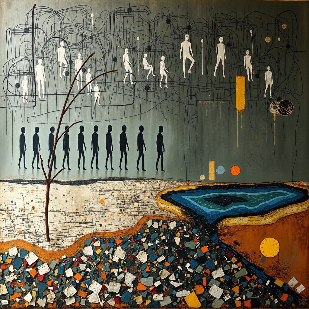 Abstract Oil Painting with Ambiguous Figures