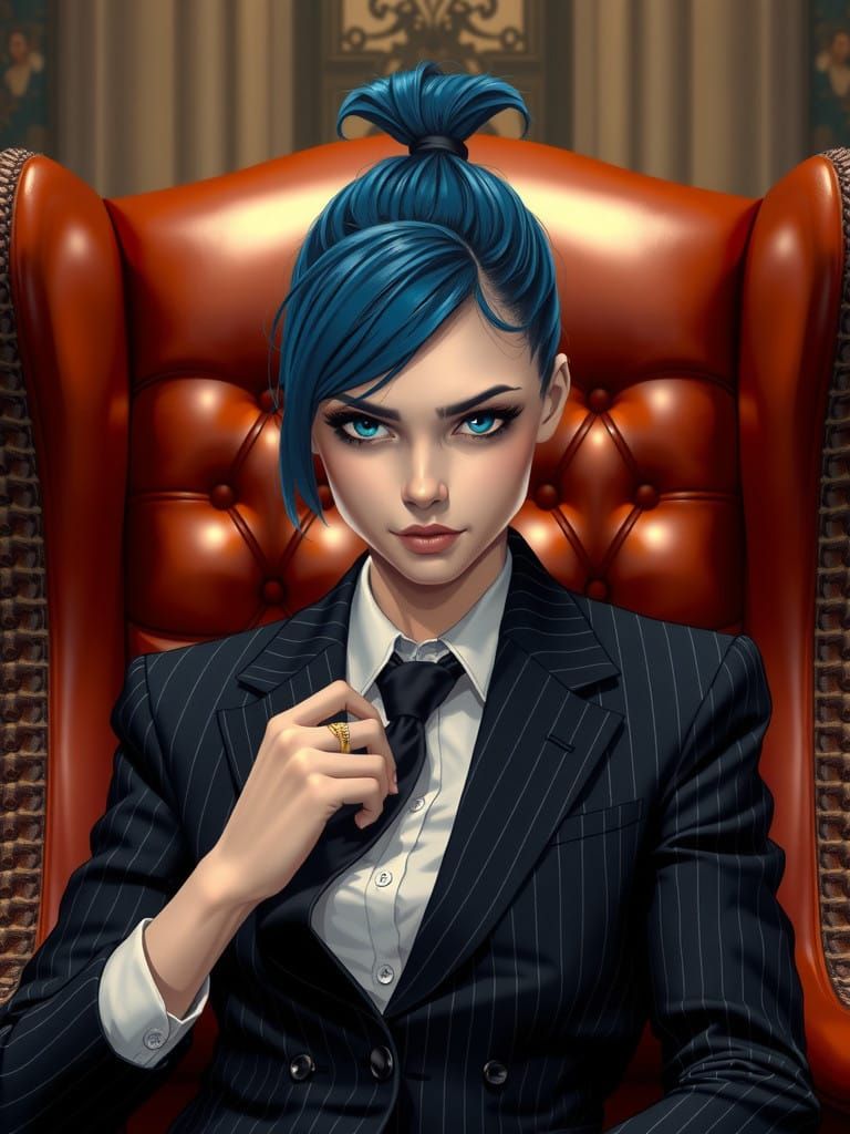 Gritty Realism Mafia Princess in Sharp Black Suit