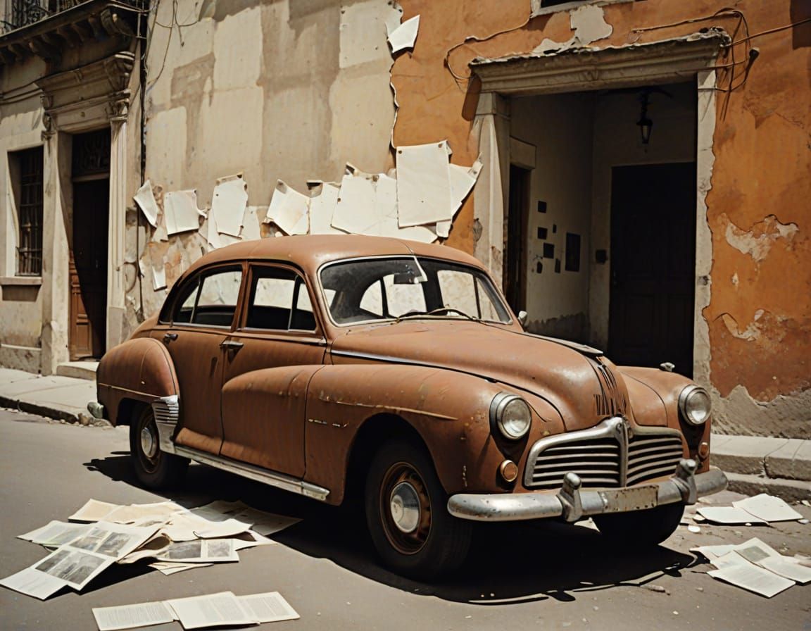 Urban Nostalgic Memoryscape with Vintage Car