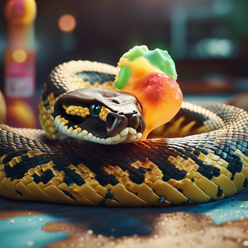 Anaconda Eats Ice Cream: Photorealistic Close-up