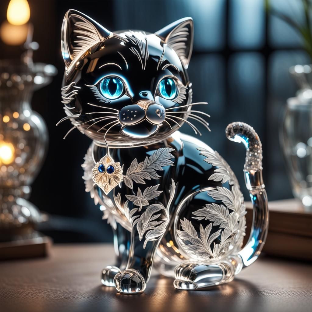 Crystal Cat Lit with LEDs in HDR