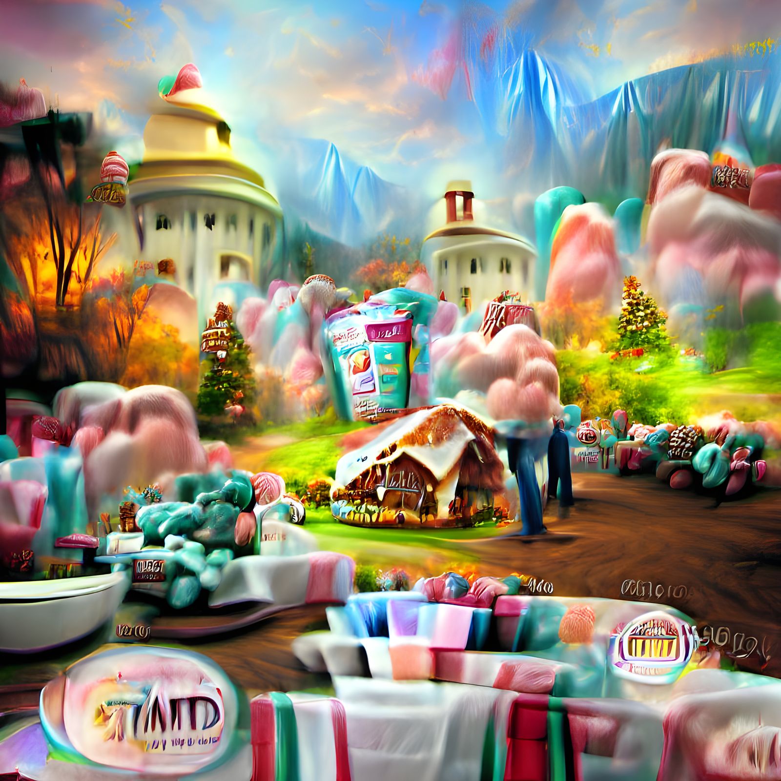 Colorful Candy Land with Gingerbread House