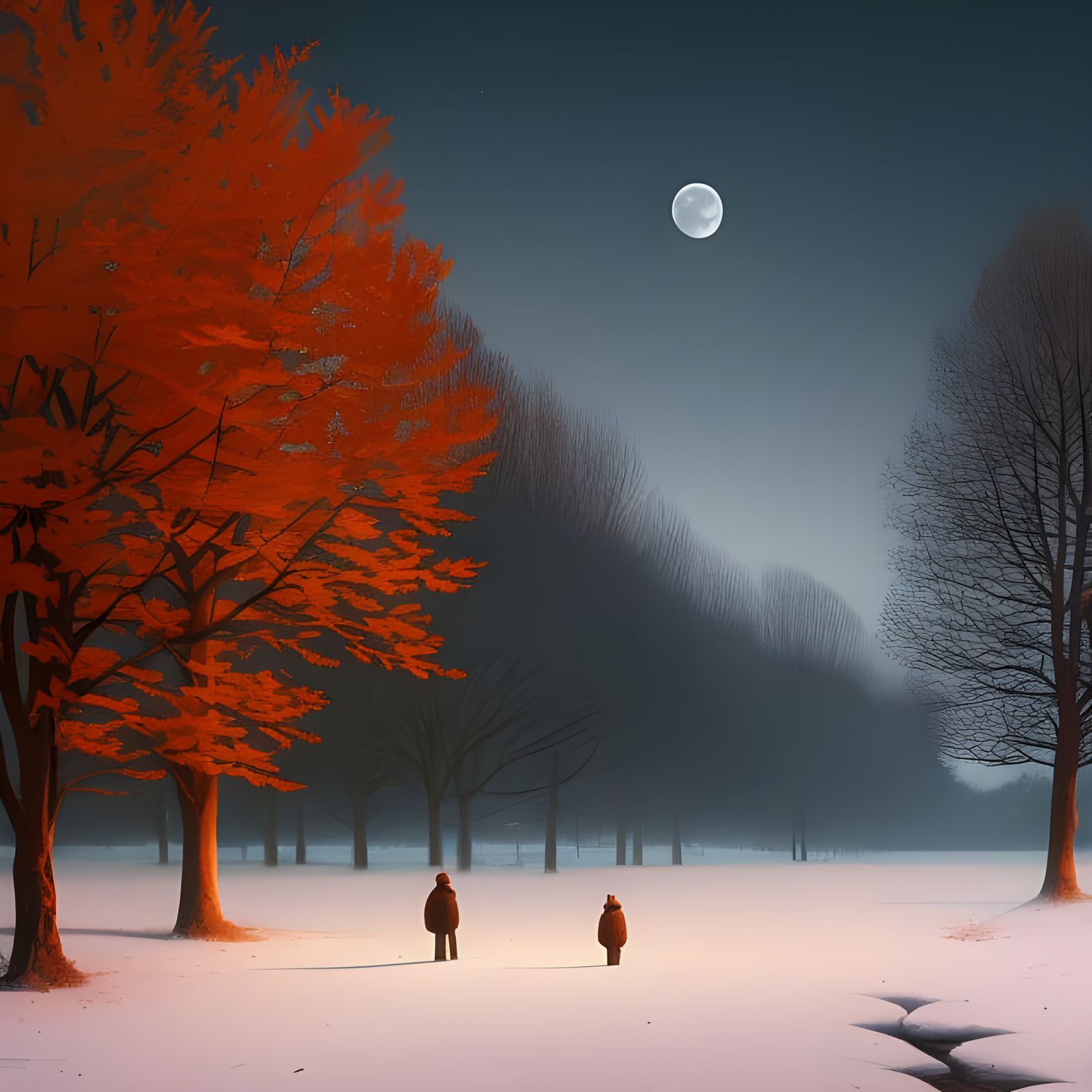 Surreal Autumn Snowscape by Moonlight