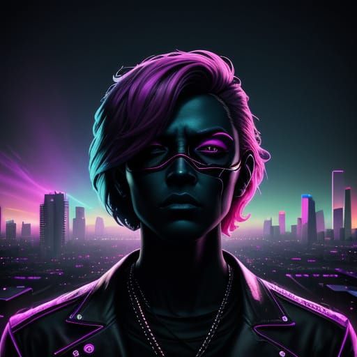 Blind Fortune Meets Vivid Bad Luck in Synthwave Art