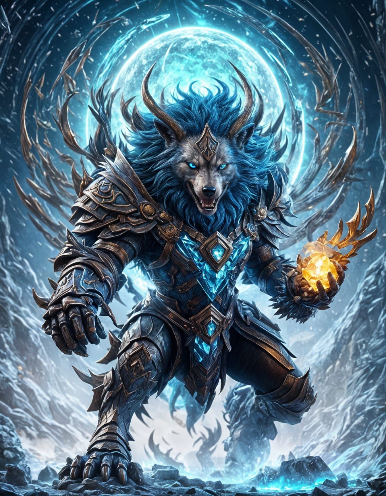 Werewolf Crystal Armor Standing in Attack Mode