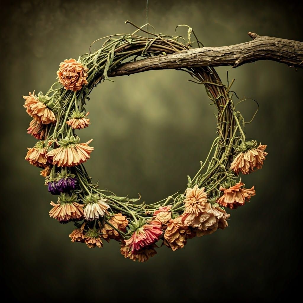 Wilted Wildflower Wreath in Antique Watercolor