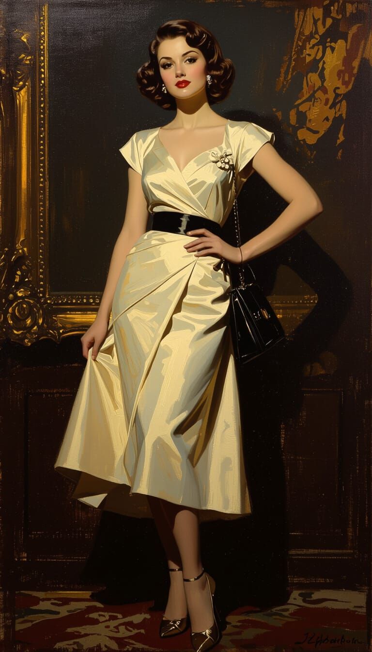 Elegant 1950s Fashion as an Oil Painting