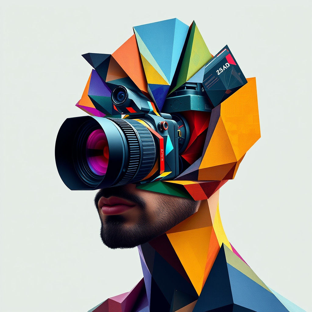 Camera Head Man in Geometric Art Deco Style