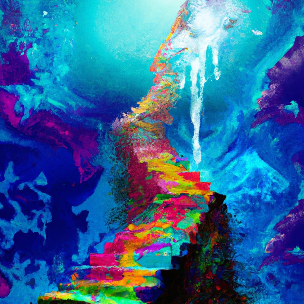 Psychedelic Stairway to Heaven in Splash Art Style