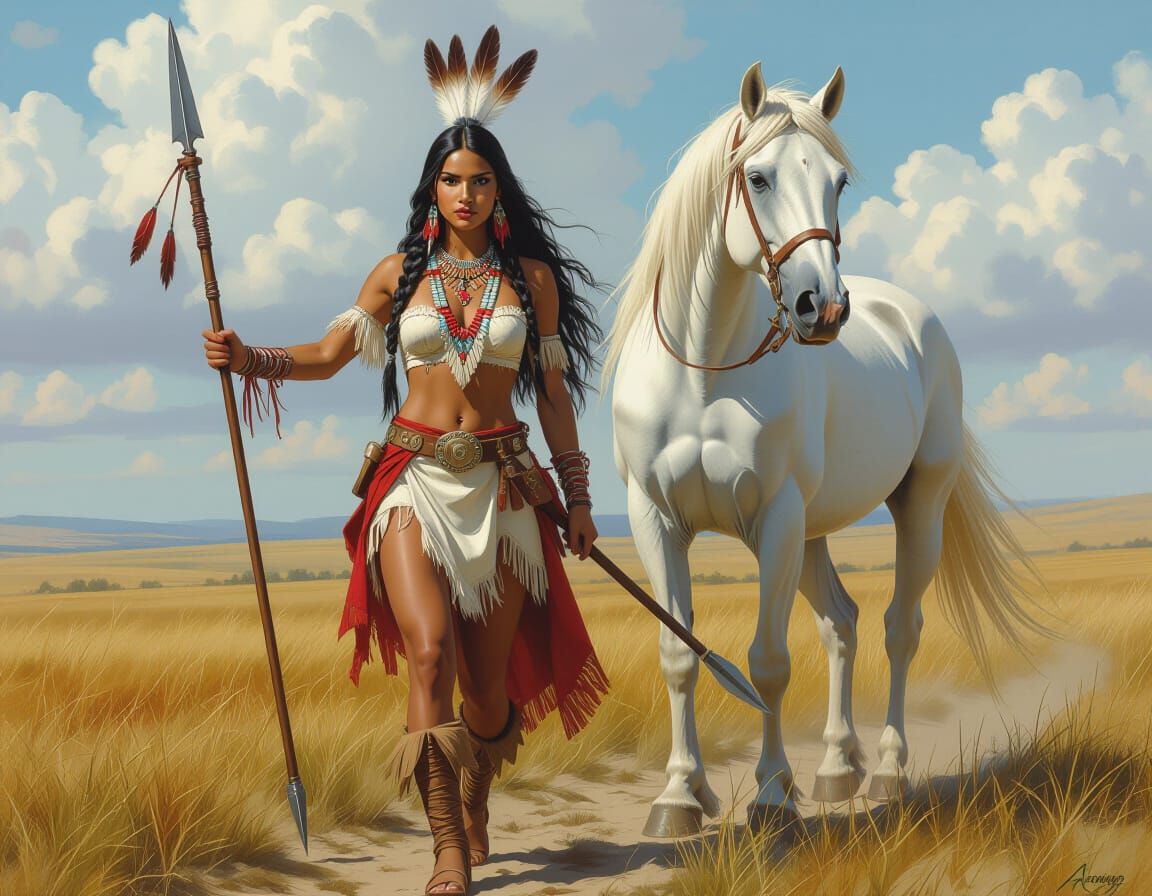 Native American Princess with Wild Mare in Luis Royo Style