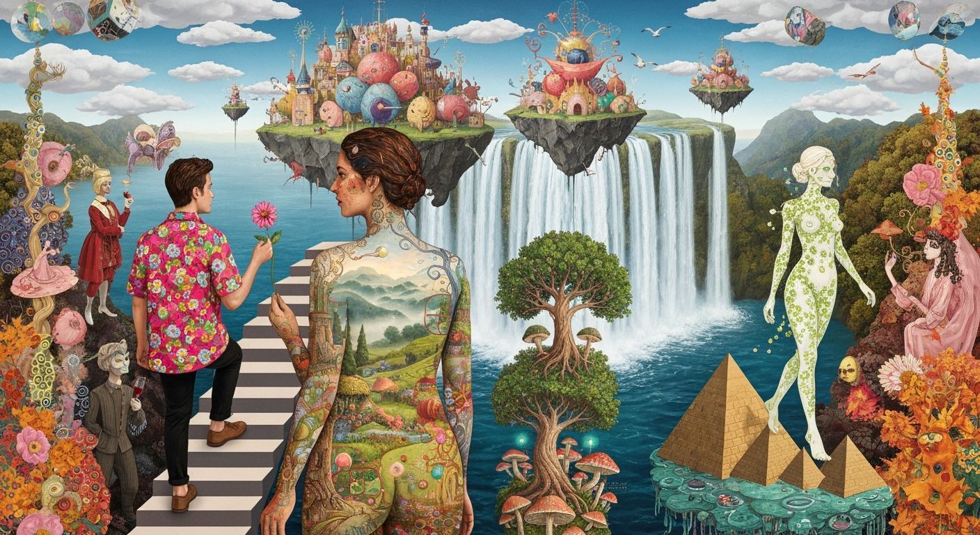 Surreal Floating City Inspired by Bosch and Rothko