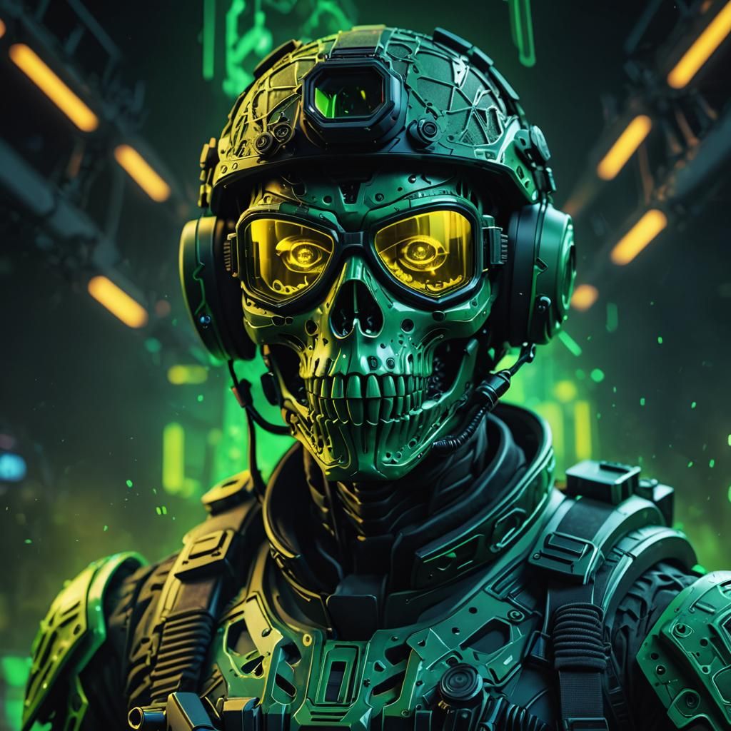 Futuristic Skeleton Soldier in Hex Camouflage