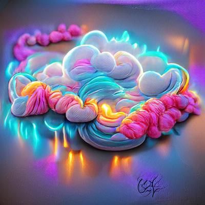 Neon Cloud Embroidery: 3D Pastel Textile Art