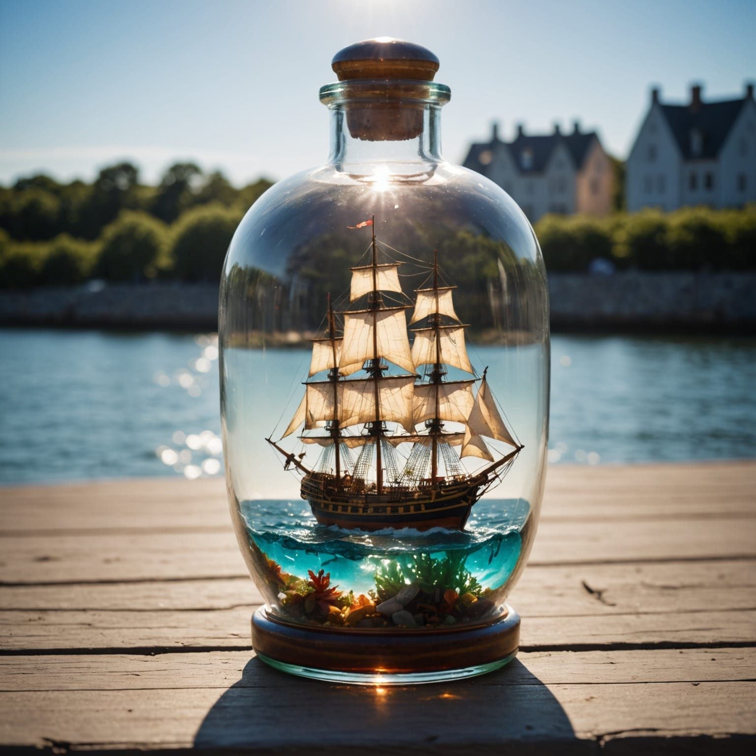 Sailing Ship in a Bottle in Sunlight