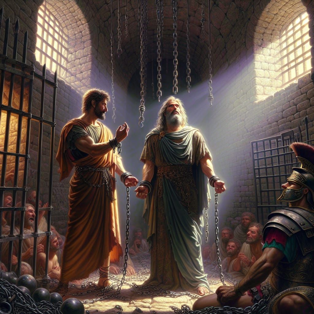Paul and Silas - chains loosed in prison when they praised God and God shook the earth, guard shocked and ready to fall ...