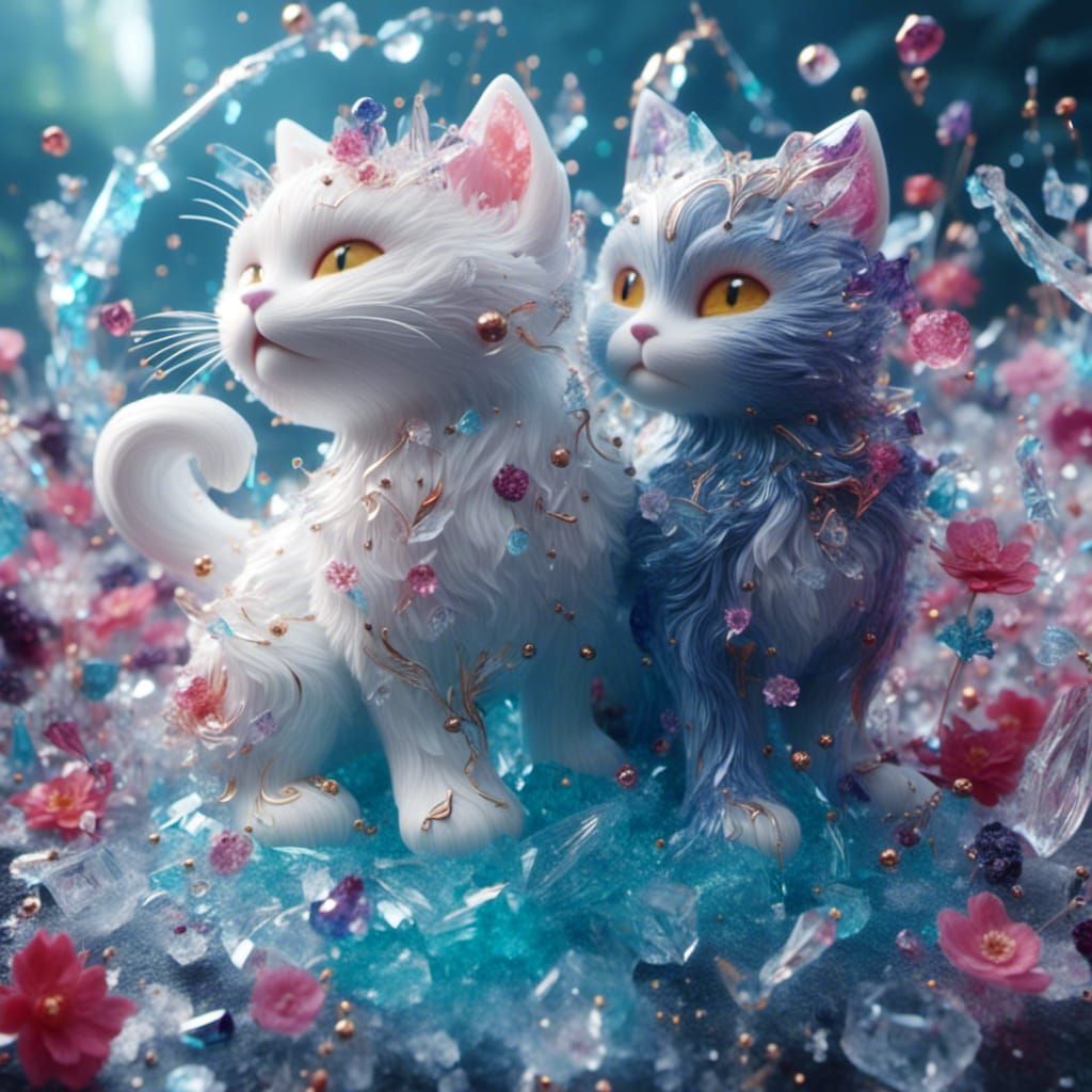 Fighting Cats in Detailed Matte Painting Style