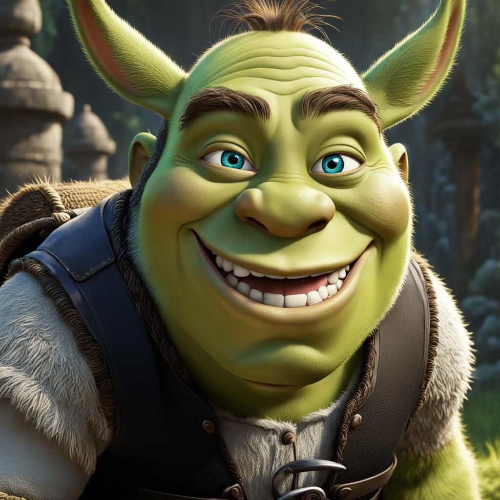 Cute Shrek Riding Donkey in Hyperrealistic Style