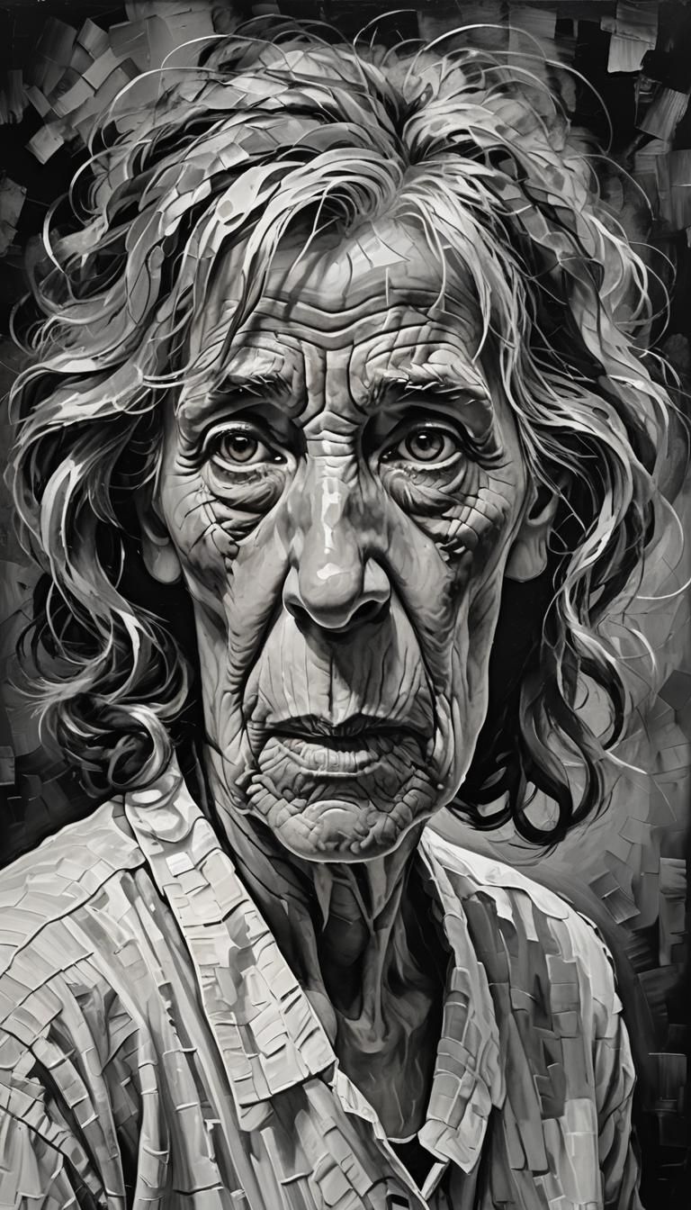 Striking Black and White Portrait in Neo-Impressionism Style