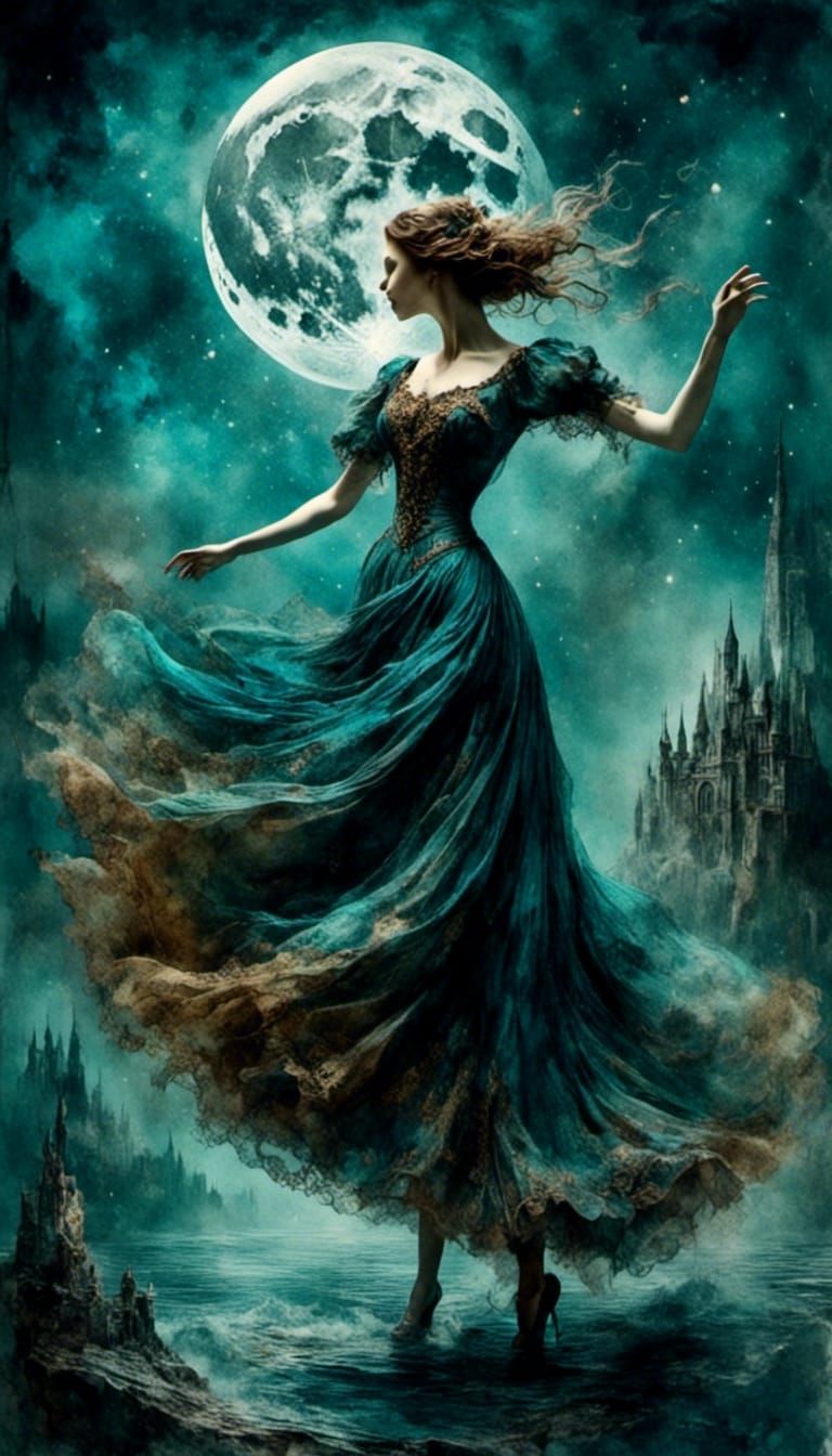 Moonlit Dance in Romantic Watercolor Style