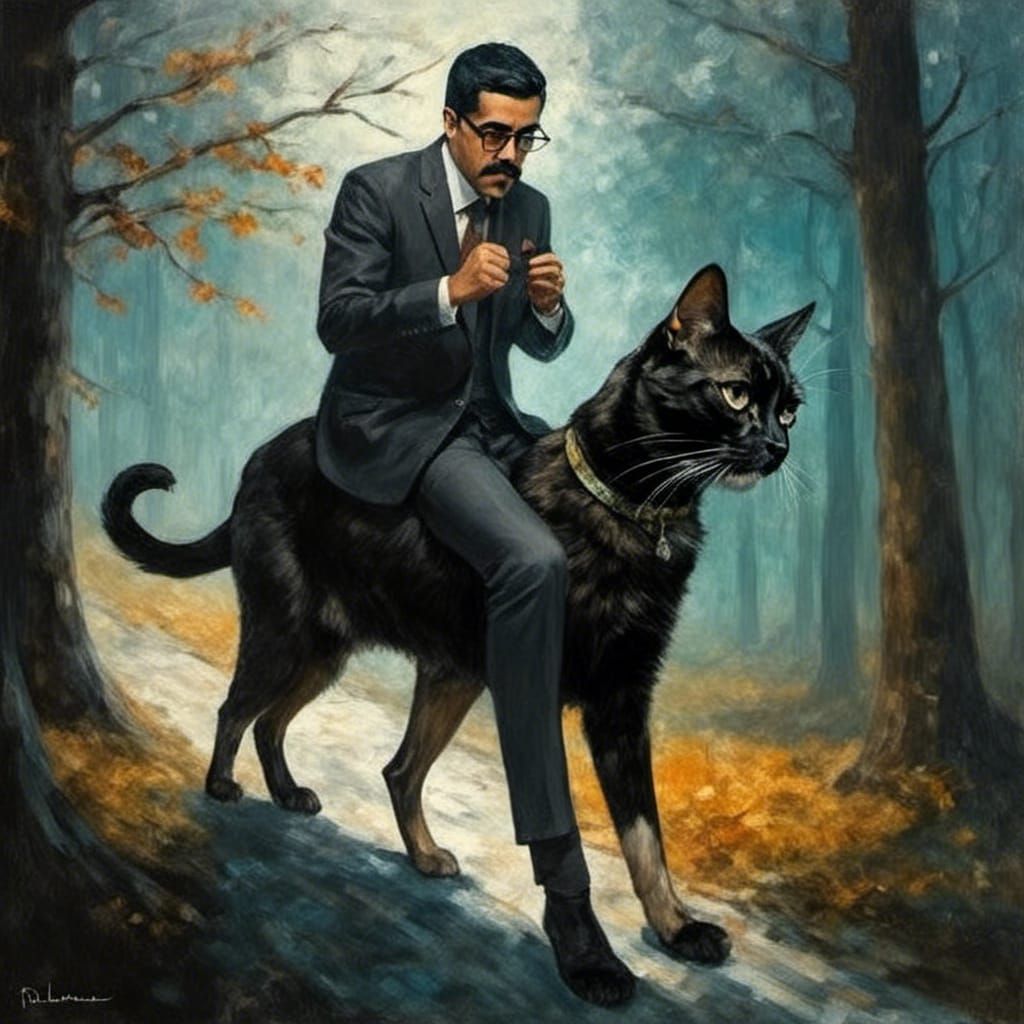 Witcher Riding Calico Cat in Digital Painting