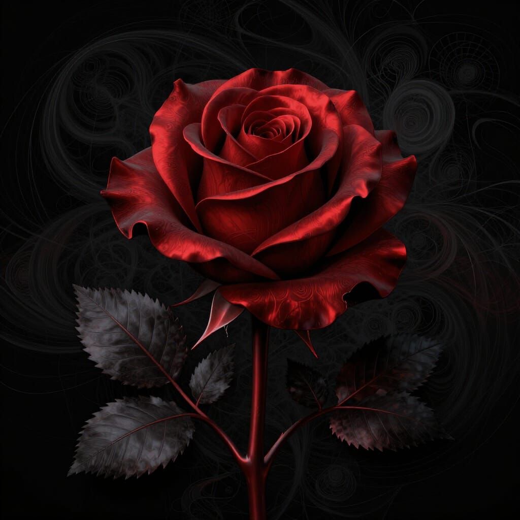 Metallic Red Rose in Gothic German Expressionist Style